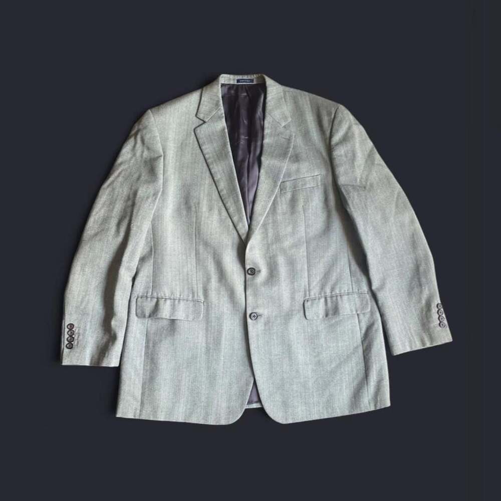 Vintage Ralph Lauren Blazer 46L Silk Wool Blend Herringbone Gray